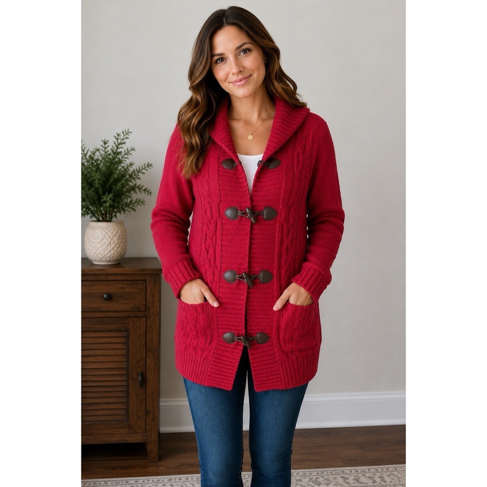 GH Bass Heritage Collection Toggle Cardigan Sweater Red Women's Large